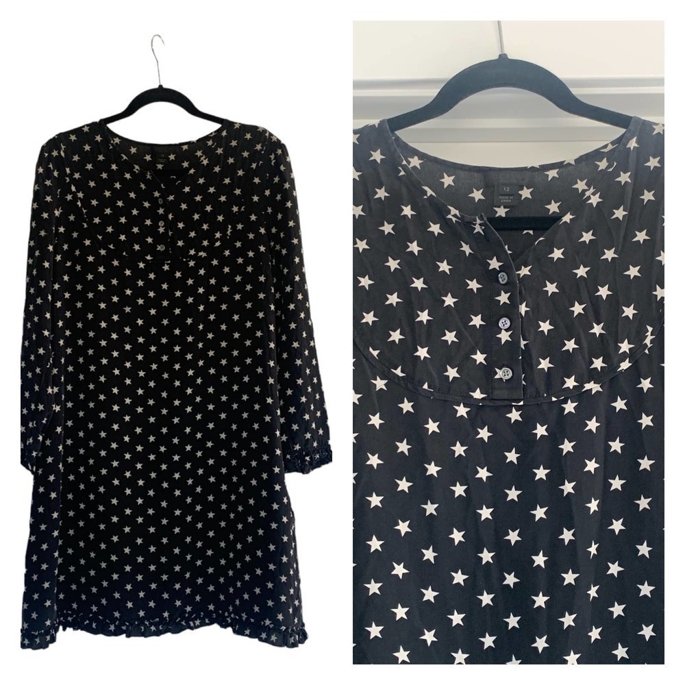 J. Crew 100% Silk Star Print Long Sleeve Dress